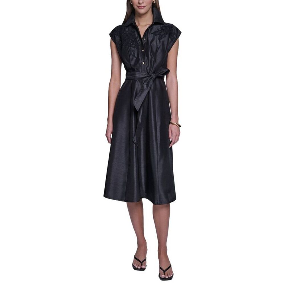 Halston Womens Midi Shirtdress